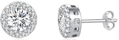 RoseJeopal 925 Sterling Silber Ohrstecker Damen, 10mm Leichtgewicht Silber 925 Ohrringe Stecker mit Zirkonia, Hypoallergen Silber Klein Ohrstecker Schläfer Ohrringe für Frauen Mädchen
