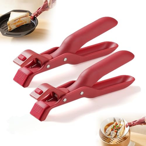 Mifull 2Pcs Anti-Scalding Bowl Holder - Multi-Purpose Anti-Scald Bowl Holder Clip - Silicone Anti-Scalding Hot Plate Tongs - Kitchen Tool for Bowl, Pan, Plates (Red)