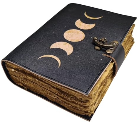 Leder-Tagebuch mit Mondfinsternis-Motiv, handgefertigt, Vintage-Papier-Tagebuch, Schattenbuch, klein, antikes handgefertigtes Ledergebundenes Tagebuch mit altmodischem Büttenrand (20,3 x 15,2 cm)
