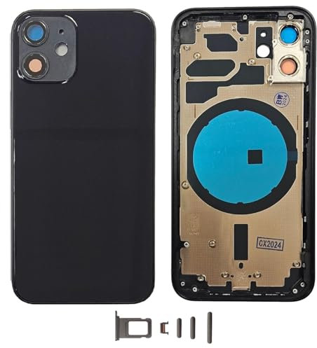 Smartex® Backcover aus Glas + Rahmen kompatibel mit iPhone 12 Mini|Rückseite Cover + Frame (Schwarz)