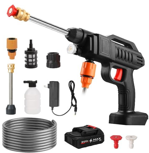 Akku Hochdruckreiniger, 21V 70Bar Tragbarer Hochdruckreiniger, 30000mAh Mobiler Hochdruckreiniger mit Multifunktionale Druckdüse, Schaumsprüher, für Auto, Terrasse, Fenster, Rasen (10000mAh)