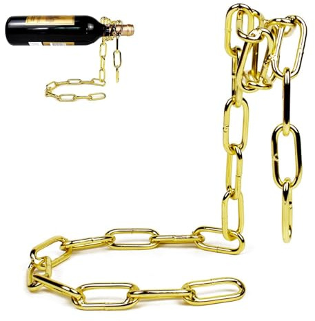 Rurunklee Novelty Wine Bottle Holder Floating Iron Link Chain Wine Bottle Rack/Holder - Holds Bottles in The Air