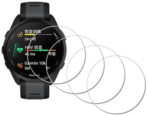 iDaPro [4Pcs Vetro Temperato per Garmin Forerunner 165 / Forerunner165 Music Pellicola Protettiva,Vetro temperato,Durezza 9H,Antigraffio,Antibolla