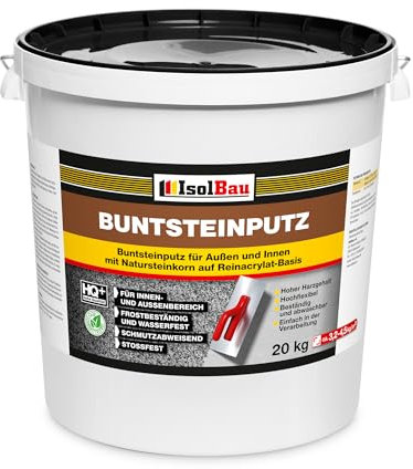 Isolbau - Buntsteinputz für Außen und Innen (Graphit, Anthrazit) 20 kg - BP90 Mosaikputz Dekorationsputz Frostsicher, Wasserfest, Stoßfest