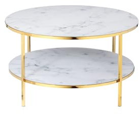 Dynamic24 Couchtisch Ø80cm Marmor Optik Glastisch Sofatisch Beistelltisch Wohnzimmer Tisch