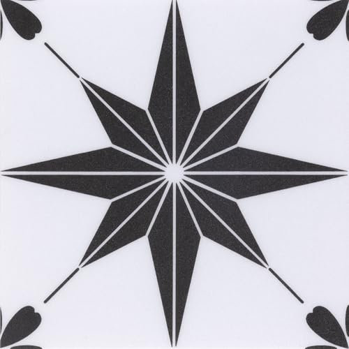 Floor Tiles Self Adhesive, Peel and Stick Floor Tiles, Vinyl Flooring for Kitchen Bathroom Living Room Waterproof Black White 20X20cm 10pcs