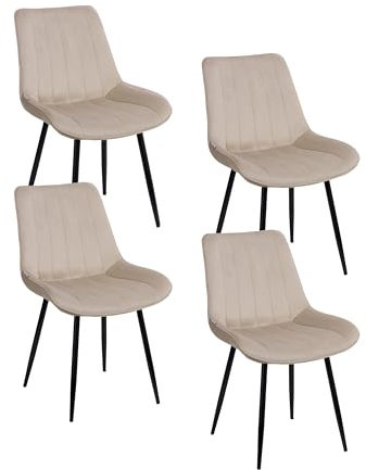 Baroni Home Lot de 4 chaises modernes avec revêtement en velours et pieds en acier noir, fauteuil de salon, chambre à coucher, salle à manger, 53 x 86 x 44 cm Beige