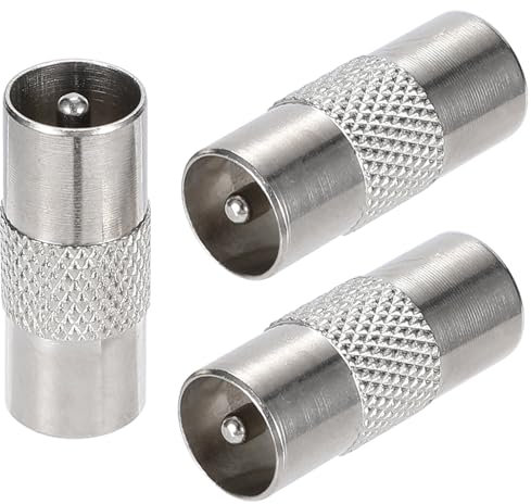 Greluma Adaptador de enchufe coaxial de TV a enchufe coaxial de TV, conector acoplador de antena de barril macho a macho de 3 piezas