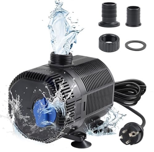EXLECO Teichpumpe Filterpumpe 3000L/H Wasserpumpe Bachlaufpumpe Springbrunnenpumpe mit Filter 55W Aquariumpumpe Fontänenpumpe Pumpe zum Anschluss an Bachlauffilter 10M Kabel 2 Düse für Garten Teich