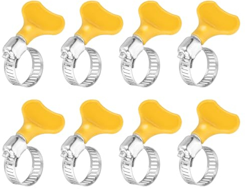 sourcing map 8Pcs Stainless Steel Hose Clamps Worm Gear Hose Clamp, 13-19mm(1/2 to 3/4) Adjustable Thumb Screw Key Type Clamps Fuel Line Clamps 8mm Bandwidth for Plumbing, Yellow