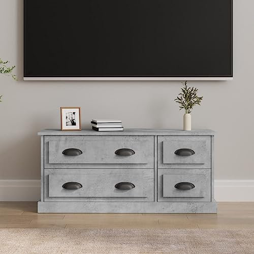 CINDERFUL TV-Schrank Betongrau 100x35,5x45 cm Holzwerkstoff,Geräumiger Fernsehschrank mit flexiblem Stauraum in Betonoptik fürs Wohnzimmer TV-Möbel, TV-Bänke