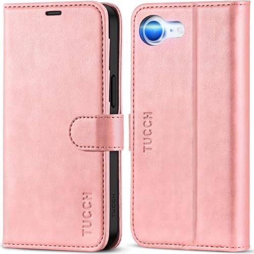 TUCCH Hülle für iPhone 17e & iPhone 16e, TPU-Innenschale, Rosagold | PU-Leder, RFID-Blocker, 4 Kartenfächer, Magnetische Schutzhülle, Kickstand, Kompatibel mit iPhone 17e/16e