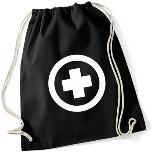 AWASG Turnbeutel Kostüm Karneval Fasching - Gymsac Rucksack mit Fun Print Kreuz - Stoffbeutel Baumwolle mit Kordel zum Zuziehen - Kostüm Arzt Krankenschwester