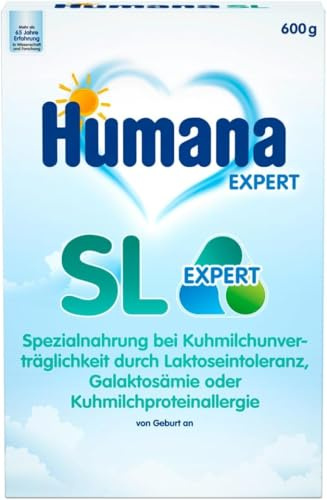 Humana SL Expert, von Geburt an, Spezialnahrung bei Kuhmilchunverträglichkeit durch Laktoseintoleranz, Galaktosämie oder Kuhmilchproteinallergie, für Säuglinge und Kleinkinder, 600 g (Packung mit 6)