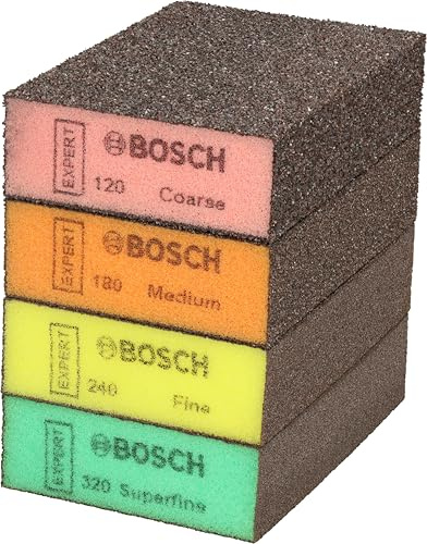 Bosch 20x EXPERT S471 Standard Schleifschwämme (für Farbe auf Holz, Weichholz, Ø 69 x 97 x 26 mm, Grob/Mittel/Fein/Superfein, Professional Zubehör Handschleifen)