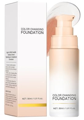 Farbwechselnde Foundation Flüssigkeit, Wasserfest, Makellose Abdeckung Von Fältchen Und Linien, Leichte Formel, Lang Anhaltende, Ölkontrolle, Passt Sich Automatisch Allen Hautfarbe (Weiß, 30ml)