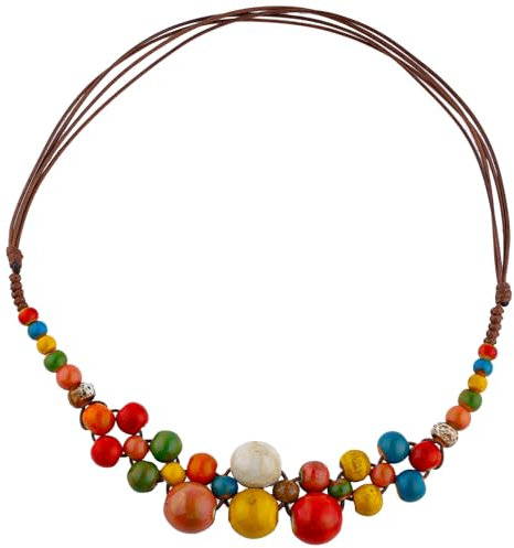 Mikovivi Bunte Halskette mit Runden Keramikperlen, Vintage Perlenkette im Bohemian-Stil Boho Hippie Strand Sommer Statement Trendiger Schmuck Accessoires Geschenk für Frauen