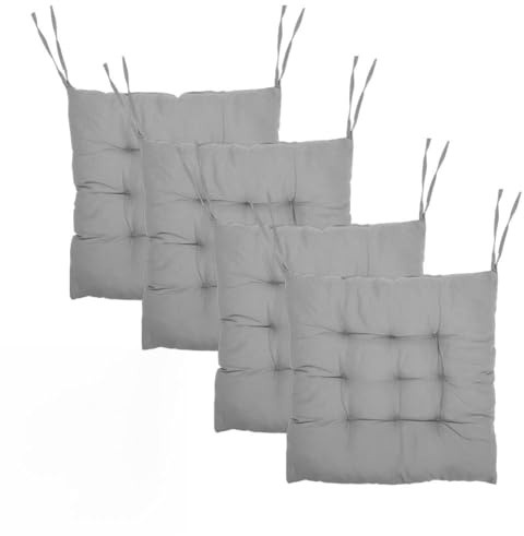 MIUUIPI 4 Stück Stuhlkissen, 40 x 40 cm Sitzkissen mit Bändern, Kissen für Gartenstühle, Sitzpolster für Indoor und Outdoor, Stuhlauflage für Esszimmer, Wohnzimmer, Studierzimmer (Grau)