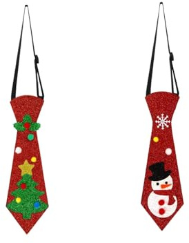 CBMZHF Weihnachtliche Glitzer-Krawatte mit Baum und Schneemann-Design, Rot, 25 cm, 2 Stück für festliche Partys