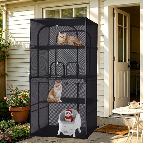 Rockever 4 Tiers Catio Outdoor Cat Enclosure, 72.4 Cat Cage with Window Acess, Indoor Outdoor Cat House for Multiple Cats, Large Cat Patio 6 Doors with Waterproof UV-Resistant Roof