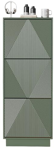 UEV Schuhschrank mit 3 Klappen, Schuhkipper schmal für Flur (Grün) | 50x24x131cm Schuhkommode Schuhregal mit Verstellbaren Trennwände & Kippschutz & Push to Open