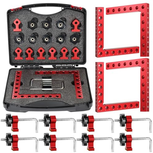 90 Degree Positioning Squares, 4 Pack Corner Clamp for Woodworking, Right Angle Clamp with Storage Box 14x14cm Aluminum Alloy Right Angle Clamps Fixing Clamps for Picture Frames Box Cabinets