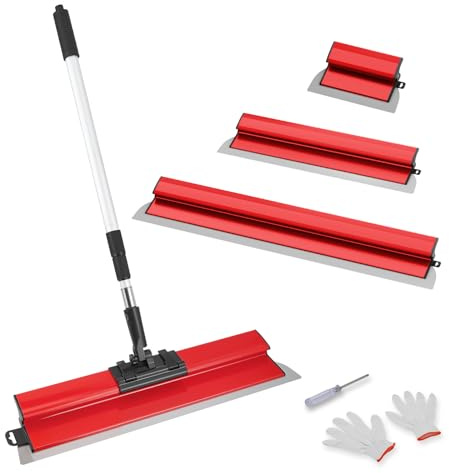 Kit de spatules de surface (250/400/600 mm) et tige télescopique de 0,97 m à 1,82 m avec adaptateur, kit de spatule de lissage multifonction pour grand espace de travail, décoration murale (Rouge)
