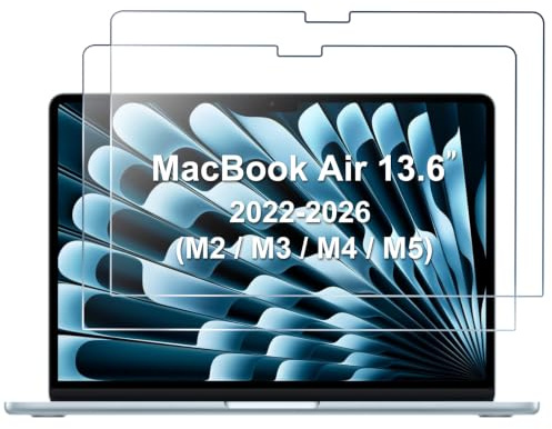 ProCase 2 Stück Displayschutzfolie für 13 MacBook Air 2026-2022 (M5/M4/M3/M2), 9H Gehärtetes Panzer Glas Schutzfolie für MacBook Air 13 Zoll, Screen Protector Folie Schutzglas