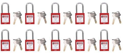 Sxhlseller Cadenas de sécurité, Paquet de 10, Manille Pop-up Automatique |Le Verrouillage Rouge Verrouille le Verrouillage des Clés en Nylon PA avec un Mécanisme de Anti-faux pour un Usage Industriel