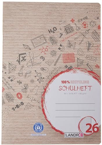 Landré 100050216 Heft Recycling A4, Lineatur 26, kariert mit weißem Rand, 1 Stück
