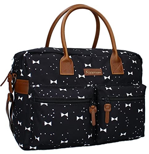 Kidzroom Diaper Bag Black & White - Ideal for travel - Black/Bows - Black Bows One