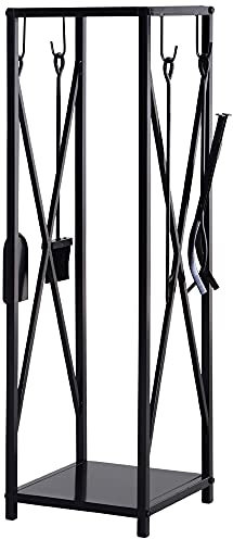Outsunny Porte bûches - Range bûches Serviteur de cheminée Colonne - Multi Accessoires dim. 34L x 34l x 111H cm métal Noir