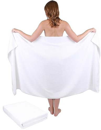 Betz 2 Stück Badetücher groß XXL Badetuch Saunatücher Dresden 100% Baumwolle Größe 100 cm x 180 cm Farbe weiß - 1909000