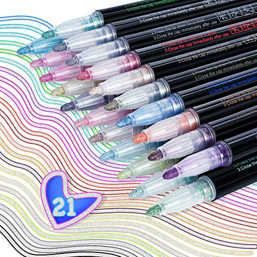 ANYUKE 21 Magische Stifte Glossy Magic Pens Outline Marker Metallic, Doppellinien für Weihnachten Karten Adventskalender Handlettering Fotoalbum Scrapbook Planer Steine Glitzerstifte