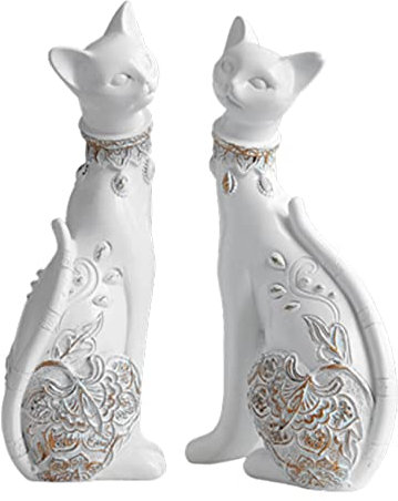 Set di 2 figurine di gatto in porcellana bianca, figurine di gatto bianco per la decorazione domestica, regalo per gli amanti dei gatti, ottimo per la decorazione domestica o regalo di nozze