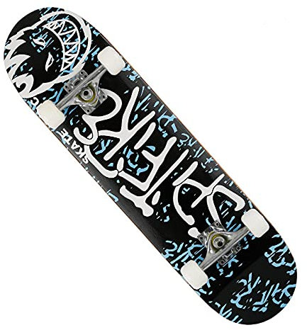Skateboard Schwarz Weiß Blau Skateboard Kinder ab 8 Jahre 80x20cm 7-Lagigem Ahornholz Longboard Double Kick Komplett für Anfänger Jungen Mädchen Erwachsene Profi Penny Board