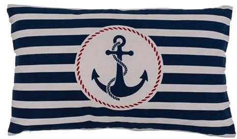 Seaside No.64 - Maritimes Kissen mit Anker für Couch, Bett, Boot, Terrasse - blau und weiß/Creme gestreift - in der Größe 30cm x 50cm - mit Reißverschluss - waschbar bei 30°