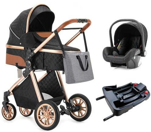 Gcarebb Kinderwagen 3 in 1 mit Isofix Basis, Buggy Auto Babyschale, Mit Einem Klick Zusammenklappbarer Tragbarer Kinderwagen Komplettset, KombiKinderwagen Aluminiumrahmen für Neugeborene