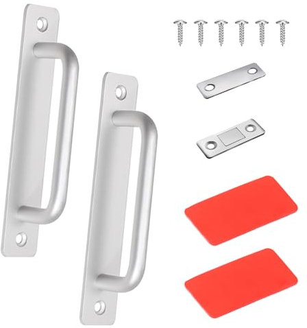 ZBHDEYG Manijas De Puertas Interiores De 2 Piezas Con 4 Clavos, 2 Tiras Magnéticas, Manijas De Puertas De Ducha, Manijas De Puertas De Tirar Y Empujar, Manijas De Puertas De Metal Para Gabinetes