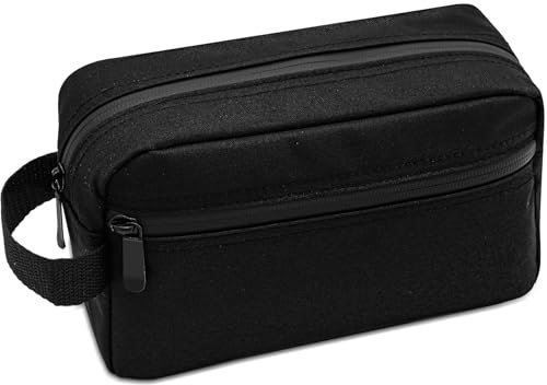 Trousse de Toilette Voyage 22 x 15 x 8 cm, Imperméable Trousse Toilette Homme, Organisateurs de Toilettes avec Poignée, Portable Toiletry Bag pour Rasoirs et Articles de Toilette (Noir)