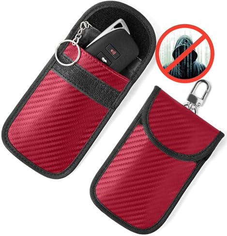 Vammcht Upgraded Faraday Bag for Key Fob (2 Pack), Premium Faraday Key Fob Protector– Car RFID Signal Blocking, Car Security Protection, Anti-Theft Pouch, Anti-Hacking Case Blocker Red