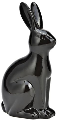 matrasa Osterhase Schwarz aus Keramik 13x25x8cm - Schwarzer Hase Osterdeko Hasenfigur Dekohase
