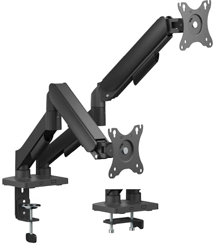 T'nB - ErgoMeca Dual Support Double Écran, Réglage Multi-Axe, Rotation 360°, Inclinaison et Pivot, VESA 75x75 et 100x100, 17 à 32 Pouces, 8 Kg, Gestion des Câbles, Fixation Serrage Ou Perçage - Noir