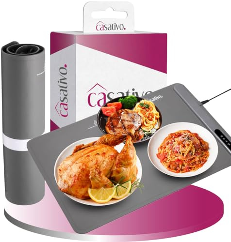 Casativo Warmhalteplatte Elektrisch Professionell aus Silikon 250W - 61x40cm - Rollbar - 55-100°C Einstellbar - Flexibles Warmhalten von Speisen