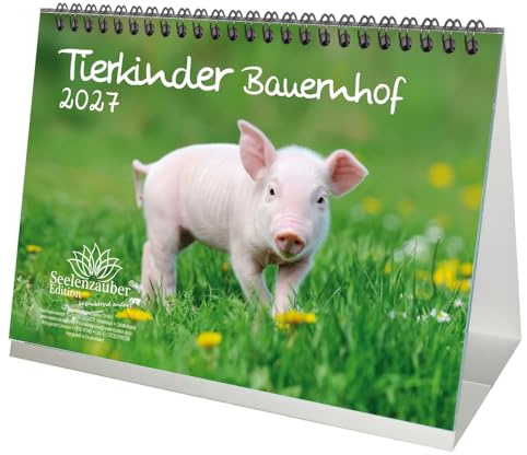 Tierkinder Bauernhof DIN A5 Tischkalender für 2027 verschiedene Tiere auf dem Bauernhof - Seelenzauber