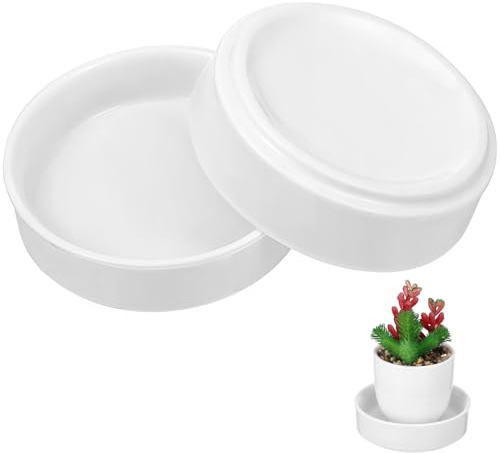 CRAFTHROU Vasi da Interno per Piante in Ceramica Bianco, Set 2 Pezzi Piatti Rotondi con Raccolta Acqua, Sottovasi Facili da Pulire per