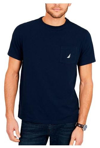 Nautica Men's Solid Crew Neck Short Sleeve Pocket T-Shirt, Navy, Medium