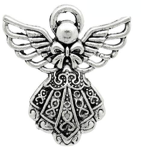 Metal Alloy Angel Pendants Antique Silver 26mm Pack Of 10