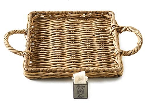 Riviera Maison Tablett Rattan klein, Mini, Tee, Kaffeeserviertablett mitt Griffen, Kaffee Untersetzer, tablett untersetzer, Handgemacht - Rustic Rattan Mini Tray Square - Braun - (LxBxH) 23x17x2