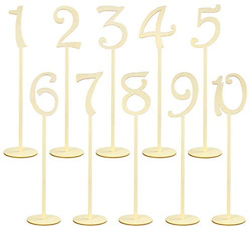 NUOLUX 1-10 Holz Tischnummern Holzform Tischnummern Stick Basis-Set für Hochzeit Geburtstagsparty